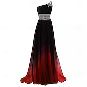 cheap Prom Dresses-A-Line Quinceanera Dresses Elegant Dress Performance Christmas Floor Length Sleeveless One Shoulder Chiffon Backless with Pleats Beading 2025