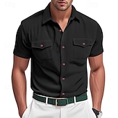 economico camicie casual da uomo-Per uomo Camicia Camicia Estiva Camicia casual Camicia di Velluto a Coste Camicia con Bottoni Camicia cargo Nero Bianco Blu marino scuro Azzurro cielo Albicocca Manica Corta A righe Bavero Casuale
