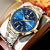 economico Orologi al quarzo-Orologio da Uomo alla Moda al Quarzo Quadrante Digitale a Rombo Doppio Calendario Luminoso Orologio Impermeabile in Acciaio con Decorazione di Strass Orologio da Affari