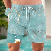 お買い得  熱帯植物と花-男性用 おかしい あひる シュロの葉 裏地付きショートパンツ 2 in 1 スイムショーツ スイムショーツ ミディアムウエスト ハワイアン バケーション 祝日 ビーチウェア サイドポケット コンプレッションライナー付き 伸縮性のあるドローストリングウエスト デザイナー 衣類