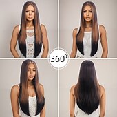 levne Syntetické trendy paruky-Syntetické paruky Rovné, bláznivé Přírodní rovný Vrstvený střih Hluboké rozdělení na stroji Paruka 30&quot; A1 Umělé vlasy Dámské Klasické Pohodlné Ombre vlasy Smíšené barvy