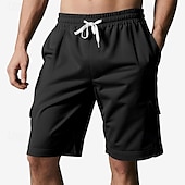 cheap Classic-Men&#039;s Cargo Shorts Shorts Summer Shorts Drawstring Elastic Waist Multi Pocket Plain Comfort Wearable Knee Length Outdoor Sport Daily Fashion Casual Black Red