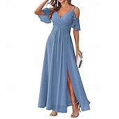 abordables Robe de cocktail-Femmes Robe Longue Maxi Robe Robe de Bal Robe de Soirée Robe de Cocktail Mode Soirée Occasion Spéciale Date Coupe régulière Uni Manche Courte Col en V Jaune Vert Claire Bleu Vert Été