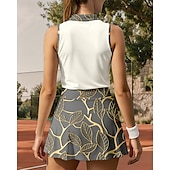 cheap Women&#039;s Tennis Set-US Open Women&#039;s Sports Set Tennis Set Tennis Skirts Tennis Shirt 2 Pieces Sleeveless Patchwork Print Breathable Tennis Golf Badminton Turndown Skirt Gray Tennis Clothing