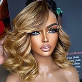 cheap Human Hair Lace Front Wigs-Remy Human Hair 5x5 Closure 13x4 Lace Front Wig Short Bob Brazilian Hair Loose Wave Multi-color Wig 130% 150% Density Highlighted / Balayage Hair Natural Hairline 100% Virgin Glueless Pre-Plucked For
