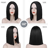 お買い得  トレンドの合成ウィッグ-女性用ブラックボブウィッグ、前髪なしショートストレートボブ、ミドルパート、肩までの長さの耐熱合成ウィッグ、毎日のパーティー、コスプレ、ハロウィンに