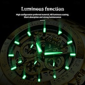 baratos Relógios Quartz-Relógio OLEVS 9913 para homens esportivo negócios oco à prova d&#039;água luminoso cronógrafo de aço inoxidável relógio de quartzo de luxo em ouro para homens