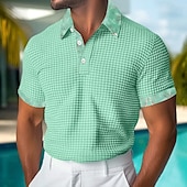 economico Polo Classico da Uomo-Per uomo Testurizzato Maglia da golf Affari Casuale Classico Manica Corta Moda Moderno Tinta unica Hawaii Bottoni Estate Primavera Vestibilità regolare Nero Bianco Verde Cachi Testurizzato