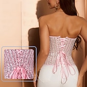 abordables corset-Rococo Corset Overbust Bal Masqué Corset Serre Taille Cosplay Paillettes Contrôle du ventre Faire monter Déguisement Femmes Royal Mascarade Soirée Carnaval de Venise Adulte Corset