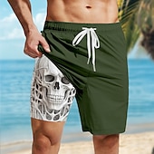 cheap Retro Vintage &amp; Ethic-Men&#039;s Skull Lined Shorts 2 in 1 Board Shorts Swim Shorts Mid Waist Hawaiian Casual Vacation Holiday Beach Wear Side Pockets Color Block With Compression Liner Designer Clothing Apparel