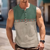preiswerte Ethnischer Stil-Herren Farbblock Vintage Tank Top Henley Hemd Ärmellos Vintage Mode Designer Outdoor Lässig Täglich Sommer Frühling &amp; Herbst Dunkelbraun Blau Grün Henley Henley T-Shirt