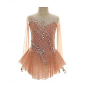 billige Figur skating kjoler-Kjole til kunstløp Dame Jente Skøyteløp Kjoler Oransje Lapper Tommelhull Netting Spandex Elastisk Trening Profesjonell Konkurranse Skøyteklær Hold Varm Krystall / Rhinstein Langermet Skøyting Kunstløp