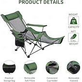 お買い得  キャンプ用家具-キャンプ用ラウンジチェア、折りたたみ式リクライニングキャンプ用チェア、フットレスト付きポータブルキャンプ用チェア、収納バッグ &amp;ヘッドレスト、メッシュリクライニング、耐荷重330ポンド