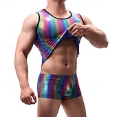 preiswerte Oberteile-Retro Vintage 1980er Tanktop Unterhemd Disco Lack-Latex glänzend Metallisch Regenbogen Herren Halloween Karneval Pride Parade Pride-Monat Erwachsene Weste Ganzjahres