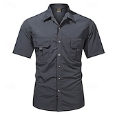 voordelige Werkhemden voor heren-Voor heren Overhemd Zomer overhemd Normaal shirt Overhemd met knopen Cargoshirt Zwart khaki Donker Grijs Leger Groen Korte mouw Effen Overhemdkraag Vakantie Hawaii Zak Kleding 100% katoen Modieus