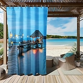 Χαμηλού Κόστους Αδιάβροχες κουρτίνες-Αδιάβροχη Εξωτερική Κουρτίνα Ιδιωτικότητα Κουρτίνες Πατιό Ολισθηρές Κουρτίνες Πέργκολας Γαζωμένες 3D Τοπίο Διακοπών Στην Θάλασσα Για Κιόσκι Μπαλκόνι Βεράντα Γιορτή 1 Πάνελ