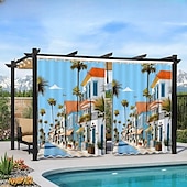 abordables Rideaux imperméables-Rideau extérieur imperméable rideau de patio coulissant rideaux de pergola œillets paysage 3D vue de la ville pour gazebo balcon porche fête 1 panneau