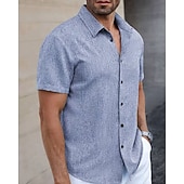 cheap Men's Button Up Shirts-Men's Shirt Summer Shirt Casual Shirt Beach Shirt Button Up Shirt Blue Green Deep Blue khaki Beige Short Sleeve Plain Lapel Vacation Hawaiian Clothing Apparel Polyester Fashion Casual Comfortable