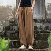 abordables Pantalon uni en coton et lin-Femmes Pantalon en coton et lin Slacks Streetwear Occasionnel Longueur complète Naturel Uni Avec Poches Conception à cordon élastique Confortable Vacances Rue Abricot Noir Marine foncé Café Été Coupe
