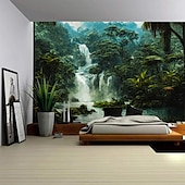 cheap Forest Tapestry-Magnificent Forest Waterfall Landscape Hanging Tapestry Mural Art Large Tapestry Mural Decoration Photos Background Carpet Curtains Home Bedroom Living Room Decoration