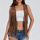cheap Boho Tops-Women&#039;s Blouse Plain Active Modern Sleeveless V Neck Regular Tops Daily Holiday Fringe Black White Yellow Army Green Red Summer