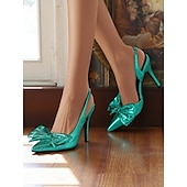 cheap 1950s-Women&#039;s 1950s Style Metallic Green Bow Heels – Elegant Pointed Toe Slingback Stilettos for Party, Prom &amp; Vintage Glam Looks