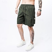 baratos Clássico-Homens Bermuda Cargo Calção Shorts de verão Com Cordão Cintura elástica Bolso multi Número Conforto Vestível Comprimento do joelho Ao ar livre Esporte Diário Moda Casual Preto Cáqui
