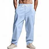 economico Classico-Per uomo Pantaloni di Lino Pantaloni Pantaloni Estivi Pantaloni da Spiaggia Tasca Coulisse Elastico in vita Semplice Comodità Traspirante Vacanza Quotidiano Ferie Hawaiano Boho Nero Bianco