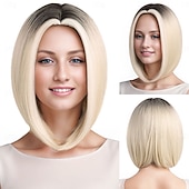 voordelige Synthetische trendy pruiken-Synthetische pruiken Kinky Recht Natuurlijk recht Middelste stuk Diepe scheiding Machinegemaakt Pruik 30.5 cm A1 Synthetisch haar Dames Klassiek Comfortabel Kleurgradatie Blond