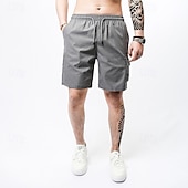 baratos Clássico-Homens Bermuda Cargo Calção Shorts de verão Com Cordão Cintura elástica Bolso multi Número Conforto Vestível Comprimento do joelho Ao ar livre Esporte Diário Moda Casual Preto Cáqui