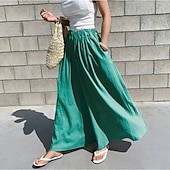 abordables Pantalon uni en coton et lin-Femmes Pantalon en coton et lin Slacks Mode Streetwear Longueur complète Naturel Uni Avec Poches Taille Élastique Confortable Sortir Week-end Vert forêt Bleu ciel clair Gris Bleu lagune Été Coupe
