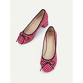preiswerte 1950er Jahre-Rote Damen-Blockabsätze mit Punkten – Vintage-Pumps mit Schleife für Retro-Partys, Tanz und Outfits im Stil der 50er