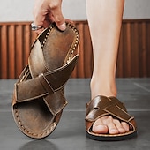 preiswerte Urlaubsandalen-Braune Herren-Sandalen mit Kreuzriemen aus Kunstleder – bequeme Schlupfsandalen mit hochwertiger Lederkonstruktion und verstellbarer Passform, ideal für entspannten Sommerlook und Outdoor-Abenteuer