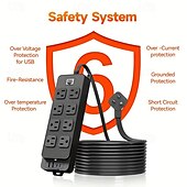 cheap Household Appliances-Flat Plug Surge Protector Power Strip with 5ft/10ft Extension Cord, 8 AC Outlets &amp; 4 USB Ports (2 USB-A, 2 USB-C)