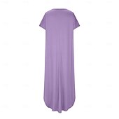 economico Vestito Semplice-Abito maxi da donna abito estivo in tinta unita casual uso quotidiano vacanze vestibilità regolare semplice a maniche corte scollo a V nero rosa viola verde estate