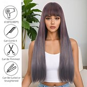 abordables Perruques Synthétiques Sans Bonnet-Perruque Synthétique Lisse Droit crépu Coupe dégradée Frange Droite Fabriqué à la Machine Perruque 28 pouces A1 Cheveux synthétiques Femmes Fête Classique Confortable Gris