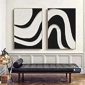 preiswerte Abstrakte Gemälde-Ölgemälde handgemalt schwarz weiß Ölgemälde Wabi Sabi Wandkunst 2er Set beige schwarz und weiß abstrakte Malerei auf Leinwand ein Paar beige Textur Wandkunst neutrale abstrakte Wandkunst Boho Wand