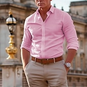 cheap Cotton Linen Shirt-Men&#039;s Cotton Linen Shirt Plain Vacation Black White Pink Gray Long Sleeve Lapel Summer Spring Clothing Apparel