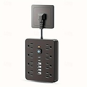 ieftine Aparate de uz casnic-Prelungitor plat 14-in-1 cu 4 prize AC și 6 porturi USB (2 USB-C) – Protecție împotriva suprasarcinii și placă de expansiune a puterii