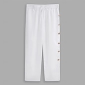 baratos Retrô-Homens Calças de linho Calças Calça verão Calças largas Com Cordão Cintura elástica Botão Lateral Tecido Respirável Comprimento total Ao ar livre Férias Casual Férias Estilo Étnico Preto Branco