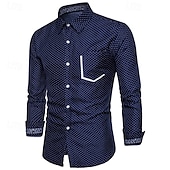 preiswerte Herrenhemd zum Knöpfen-Herren Hemd Sommerhemd Freizeithemd Strandhemd Knopfhemd Weiß Marineblau Langarm Punkte Revers Urlaub Hawaiianisch Button-Down Bekleidung Polyester Mode Lässig Bequem