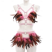 olcso Női jelmezek-Húzza királynő Halloween Felszerelések Alsónemű Feather Bralette Büszkeség Szivárvány Szexi jelmez Felnőttek Női Mindszentek napja Farsang Pride Parade Büszkeség hónapja Egyszerű Halloween jelmezek