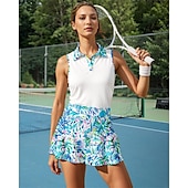 ieftine Set de tenis feminin-US Open Pentru femei Set sport Set de tenis Fustă de tenis Cămașă de tenis 2 Piese Fără manșon Peteci Respirabil Fitness Volei Tenis Răsfrânt Fuste Rochii Albastru Deschis Îmbrăcăminte de tenis