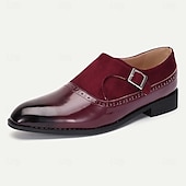 economico Formale-scarpe monk da uomo in pelle verniciata bordeaux con fibbia – eleganti scarpe da ballo per eventi formali