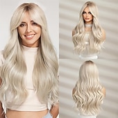 abordables Pelucas sintéticas de moda-Pelucas rizadas marrones para mujer, peluca de cabello sintético con reflejos rubios.