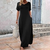 economico Vestito Semplice-Abito maxi da donna abito estivo in tinta unita casual uso quotidiano vacanze vestibilità regolare semplice a maniche corte scollo a V nero rosa viola verde estate