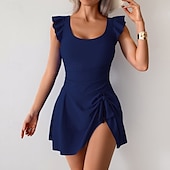 abordables Robes de bain-Femmes Maillots de Bain Une Pièce Maillot de bain Froncé Tropical Tenues de plage Uni Col en U Sans manches Maillots de bain