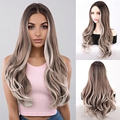 abordables Perruques Synthétiques Sans Bonnet-Perruque Synthétique Ondulé Ondulation profonde Coupe dégradée Avec frange Fabriqué à la Machine Perruque 24 pouces A1 Cheveux synthétiques Femmes Classique Confortable Cheveux Mèches / Balayage Blond