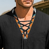 economico Strada-Per uomo Camicia Camicia di lino Stile vichingo Camicia Estiva Camicia da Spiaggia Camicia Western Tinta unica Vacanza Casuale Nero Bianco Verde Manica Lunga Scollo a V Abbigliamento Coulisse