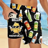 お買い得  食べ物と飲み物-男性用 おかしい ビール あひる 裏地付きショートパンツ 2 in 1 スイムショーツ スイムショーツ ミディアムウエスト ハワイアン バケーション 祝日 ビーチウェア サイドポケット コンプレッションライナー付き 伸縮性のあるドローストリングウエスト デザイナー 衣類